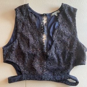⭐️Charlotte Russe Navy Lace Cut out Crop Top Size Medium